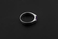 Octagon Amethyst ring displayed on dark background with polished sterling silver band.