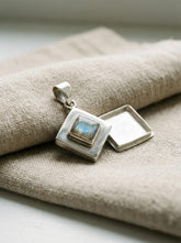 Labradorite Silver Locket Pendant, Diamond Shape, Third Eye Healing Stone