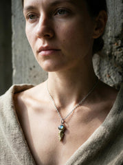 Labradorite Obsidian Pendant Sterling Silver Brass Spearhead Necklace Third Eye Root Chakra Talisman Gift
