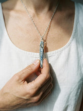 Australian Ocean Kyanite Pendant, Sand Textured Sterling Silver Bar Necklace