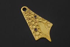 18k Gold Plated Cast Pendant, Textured Amethyst Talisman Necklace