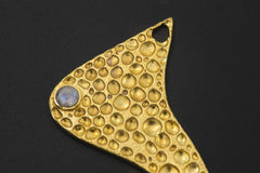 Golden Brass Spoon Pendant: Blue Moonstone Talisman, Wearable Ritual Tool