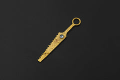Cast Brass Cutter Spoon Pendant, Blue Topaz, 18k Gold Plated Talisman Necklace