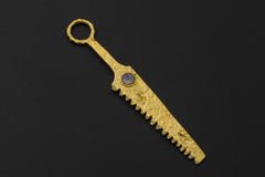 18k Gold Plated Brass Cutter Spoon Pendant, Blue Moonstone Ritual Talisman