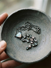 Multi-Crystal Sterling Silver Pendant: Opal, Rose Quartz, Aquamarine Necklace