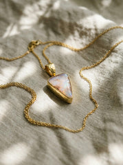Australian White Opal Pendant: 18K Gold-Plated Sterling Silver, Heart Chakra