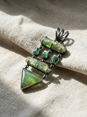 Green Kyanite Emerald Chrysoprase Pendant, 925 Silver, Oxidized Heart Chakra Talisman, Australian Crystal Gift