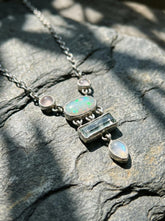 Opal, Rose Quartz & Moonstone Necklace: Sterling Silver Gemstone Pendant