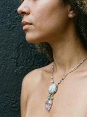 Larimar Kunzite Pendant: Sterling Silver Atlantis Stone Necklace
