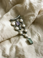 Oxidized Sterling Silver Gemstone Pendant: South Sea Pearl, Charoite, Moonstone, Aquamarine