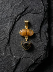 Golden Rutile & Dravite Brown Tourmaline Pendant, 18K Gold Plated 925 Silver, Brushed Textured Talisman, Chakra Energy, Handmade Jewelry