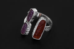 Red Kyanite Ruby Ring 925 Silver Adjustable Open Multi Stone Statement Jewelry