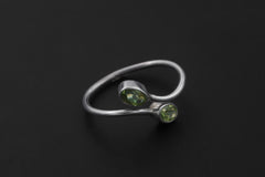 Green Peridot Silver Ring 925 Sterling Adjustable Open Band Two Stone Minimalist Gemstone Jewelry Gift