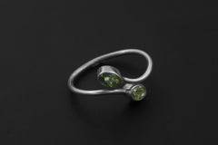 Green Peridot Silver Ring 925 Sterling Adjustable Open Band Two Stone Minimalist Gemstone Jewelry Gift