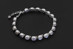 Oval Blue Moonstone Bracelet, 925 Sterling Silver Adjustable Jewelry