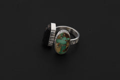 Turquoise Black Tourmaline Ring Sterling Silver Open Band Grounding Communication Crystal Jewelry Gift