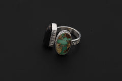 Turquoise Black Tourmaline Ring Sterling Silver Open Band Grounding Communication Crystal Jewelry Gift
