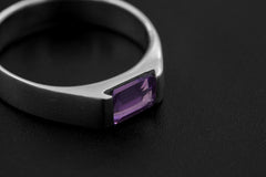 Amethyst Ring 925 Sterling Silver Octagon Faceted Violet Gemstone High Shine Geometric Crown Chakra Jewelry Size 6US