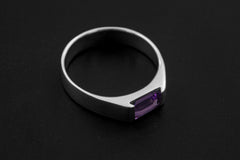 Amethyst Ring 925 Sterling Silver Octagon Faceted Violet Gemstone High Shine Geometric Crown Chakra Jewelry Size 6US