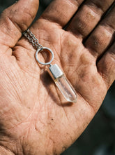 Raw Optical Lemurian Quartz Pendant, Sterling Silver, High Shine, Hammered Bail, Crown Chakra Talisman