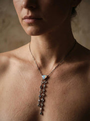 Multi-Crystal Sterling Silver Pendant: Opal, Rose Quartz, Aquamarine Necklace