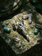 Himalayan Emerald Quartz Pendant: Oxidized Sterling Silver Tourmaline Necklace
