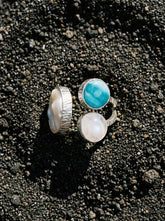 Pearl Larimar Blue Moonstone Multi Stone Ring 925 Sterling Silver Adjustable Open Band Jewelry