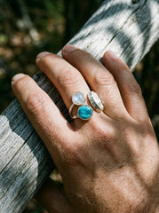 Pearl Larimar Blue Moonstone Multi Stone Ring 925 Sterling Silver Adjustable Open Band Jewelry