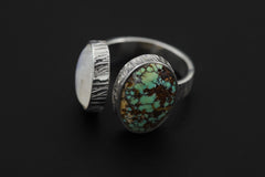 Blue Moonstone Turquoise Ring 925 Sterling Silver Adjustable Hammered Band Third Eye Throat Chakra Gift