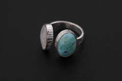 Larimar Blue Moonstone Ring 925 Sterling Silver Adjustable Hammered Band Throat Third Eye Chakra Gift