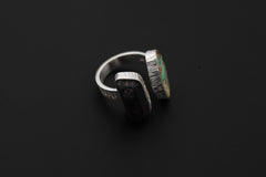 Turquoise Black Tourmaline Ring Sterling Silver Open Band Grounding Communication Crystal Jewelry Gift