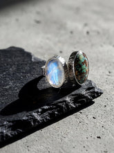 Blue Moonstone Turquoise Ring 925 Sterling Silver Adjustable Hammered Band Third Eye Throat Chakra Gift