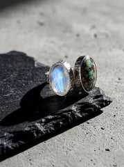 Blue Moonstone Turquoise Ring 925 Sterling Silver Adjustable Hammered Band Third Eye Throat Chakra Gift