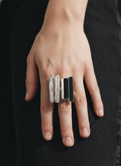 Pearl Black Tourmaline Ring 925 Sterling Silver Adjustable Organic Textured Band Heart Root Chakra Gif