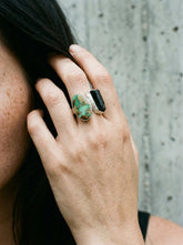 Turquoise Black Tourmaline Ring Sterling Silver Open Band Grounding Communication Crystal Jewelry Gift