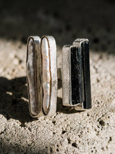 Pearl Black Tourmaline Ring 925 Sterling Silver Adjustable Organic Textured Band Heart Root Chakra Gif