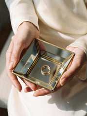 Brass Mirror Geometric Tray Handmade Reflective Pyramid Jewelry Display Tray Candle Holder Keepsake Decor Gift