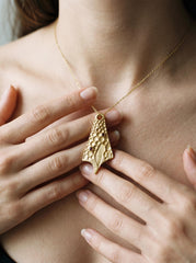 Handmade 18k Gold Plated Garnet Pendant, Abstract Sculptural Necklace