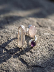 Himalayan Quartz Amethyst Rose Quartz Ring 925 Sterling Silver Adjustable Third Eye Heart Crown Chakra Gift