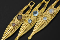 Blue Topaz Spoon Pendant 18k Gold Plated Brass Cast Ritual Spoon Necklace Throat Chakra December Gift