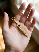 18k Gold Plated Brass Cutter Spoon Pendant, Faceted Garnet Talisman Necklace