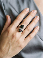 Dual Tourmaline Ring, 925 Sterling Silver Adjustable Open Band