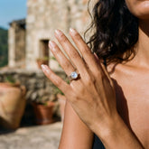 Blue Moonstone Ring: Hammered Sterling Silver Band, Unisex