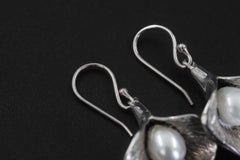 Pearl Drop Earrings 925 Sterling Silver Ocean Bloom Hook Earrings Heart Crown Chakra Cancer Pisces Gift