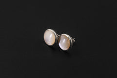 Round Mother of Pearl Earrings 925 Silver Shell Studs High Shine Bezel Set Ocean Lunar Jewelry Handmade Gift