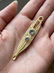 Blue Topaz Spoon Pendant 18k Gold Plated Brass Cast Ritual Spoon Necklace Throat Chakra December Gift