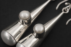 Pearl Drop Dangle Earrings 925 Sterling Silver High Shine Polish Round Pearl Cone Earrings Elegant Minimalist Pearl Jewelry Gift