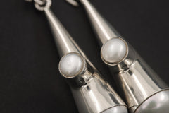 Pearl Drop Dangle Earrings 925 Sterling Silver High Shine Polish Round Pearl Cone Earrings Elegant Minimalist Pearl Jewelry Gift