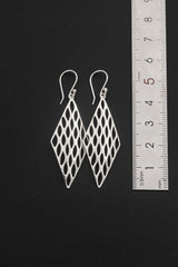 Sterling silver lattice earrings shown beside ruler for approximate drop length reference.