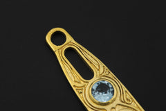Blue Topaz Spoon Pendant 18k Gold Plated Brass Cast Ritual Spoon Necklace Throat Chakra December Gift